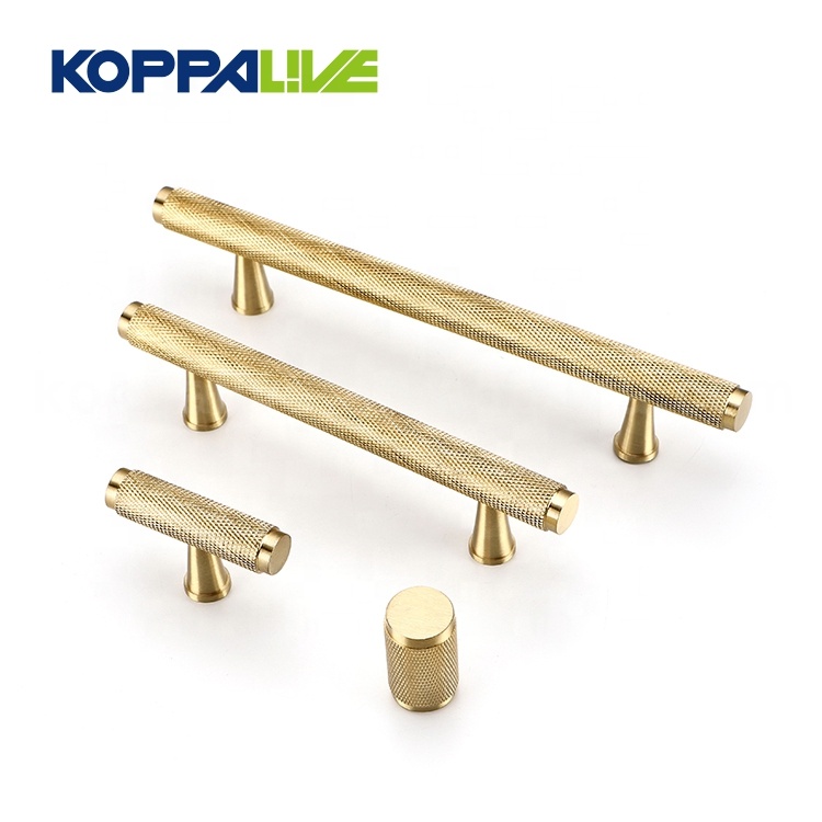 Wholesale Price Brass Door Lockset - KOPPALIVE Copper T Bar Cupboard Straight Pull Handle Knobs Solid Brass Knurled Cabinet Door Handles – Zhangshiwujin