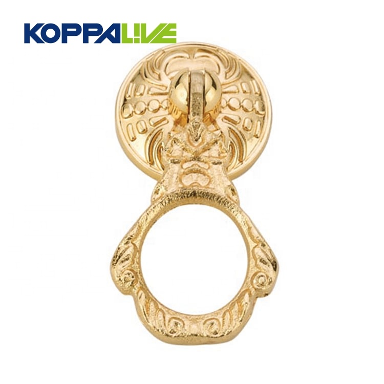 Best quality Copper Cabinet Handles - Furniture Hardware Accessories Antique Solid Brass Residential Fancy Drop Ring Door Knocker Pull Handles – Zhangshiwujin
